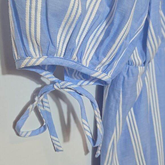 Ann Taylor Striped Puff Sleeve Wrap Dress Size 8 Cottagecore Milkmaid Coastal - Picture 7 of 15